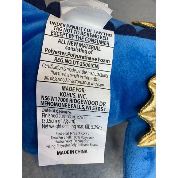 Kohls The Big One Plush Blue Dragon Stuffed Animal Doll Toy 14 in Tall - Picture 7 of 10